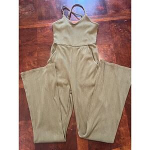 Sage Green Aerie Ribbed Halter Jumpsuit Small